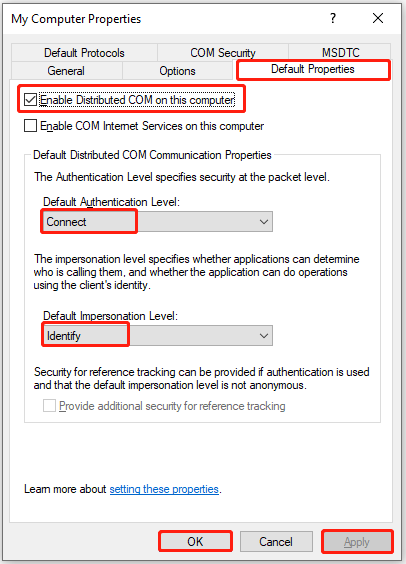 configure Default Properties