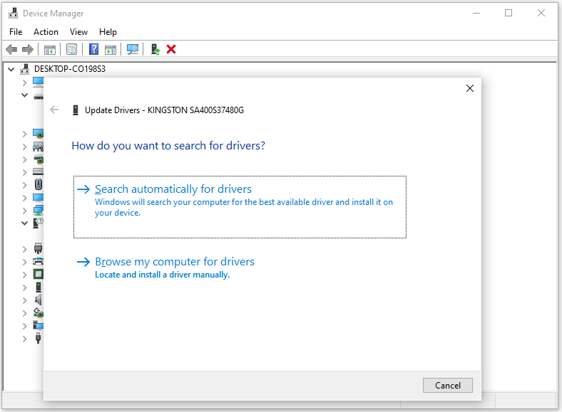 select Search automatically for drivers