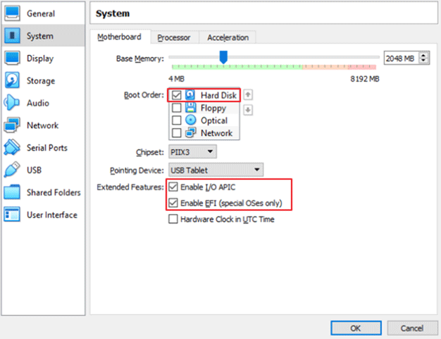 enable I/O APIC and EFI