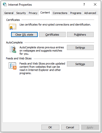 click Clear SSL state