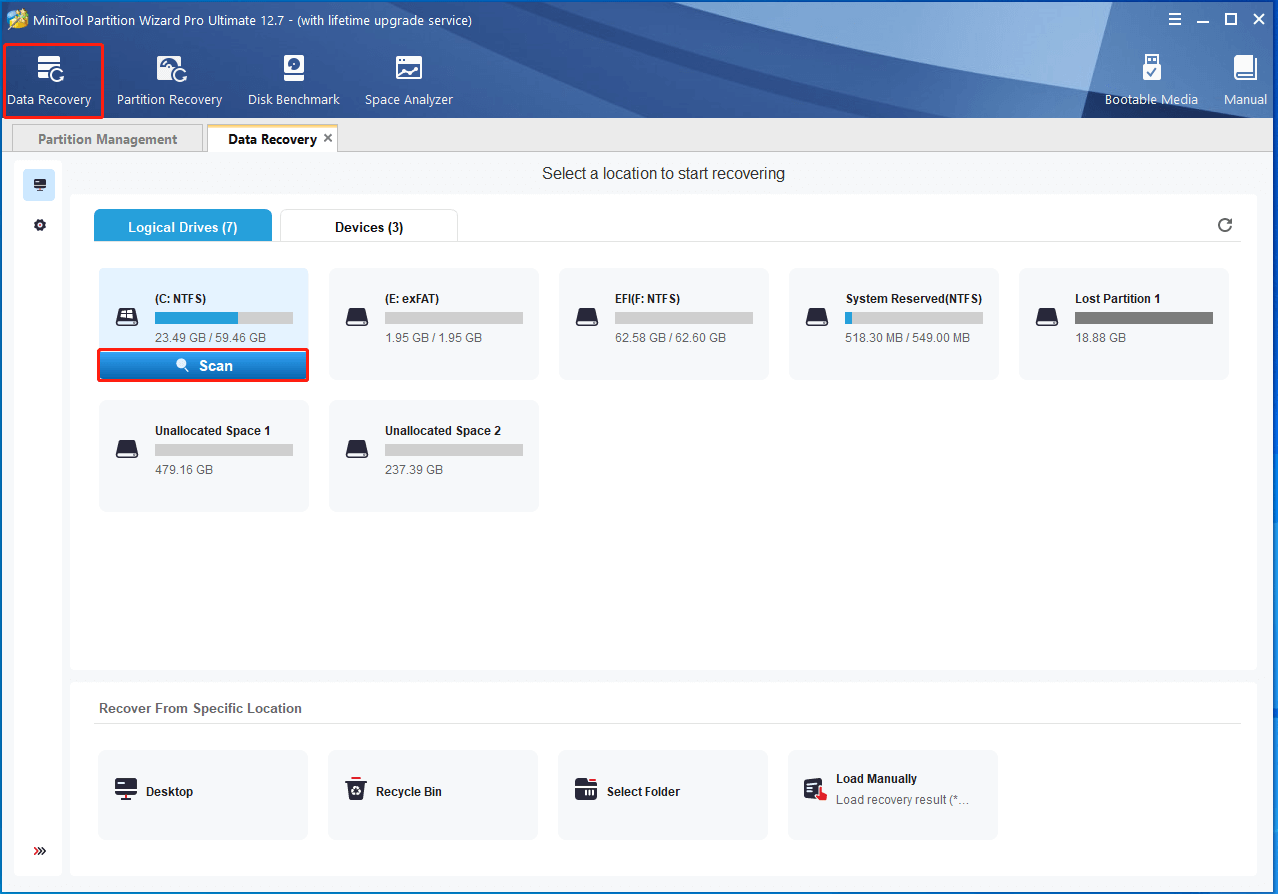 click Data Recovery on MiniTool