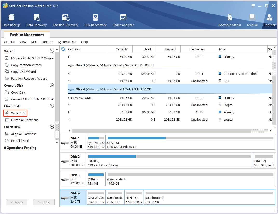 Wipe Disk with MiniTool Partition Wizard