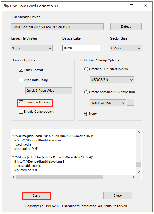 USB Low Level Format tool