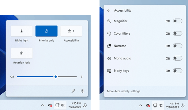 turn on or off Sticky Keys using the Quick Settings panel