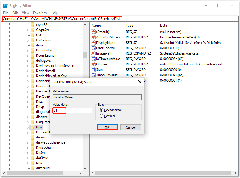 reduce TimeOutValue in Registry Editor