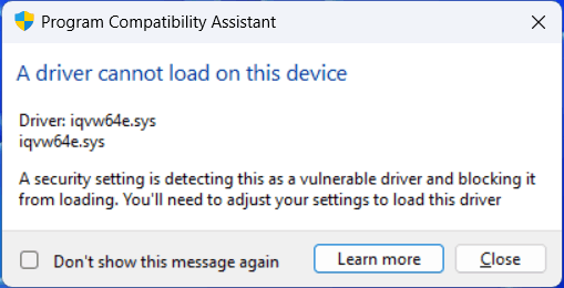 iqvw64e.sys A driver cannot load on this device