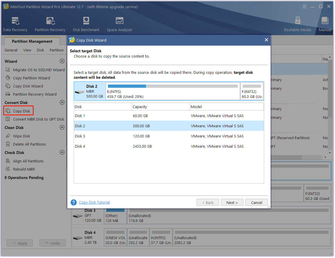 Copy Disk with MiniTool Partition Wizard