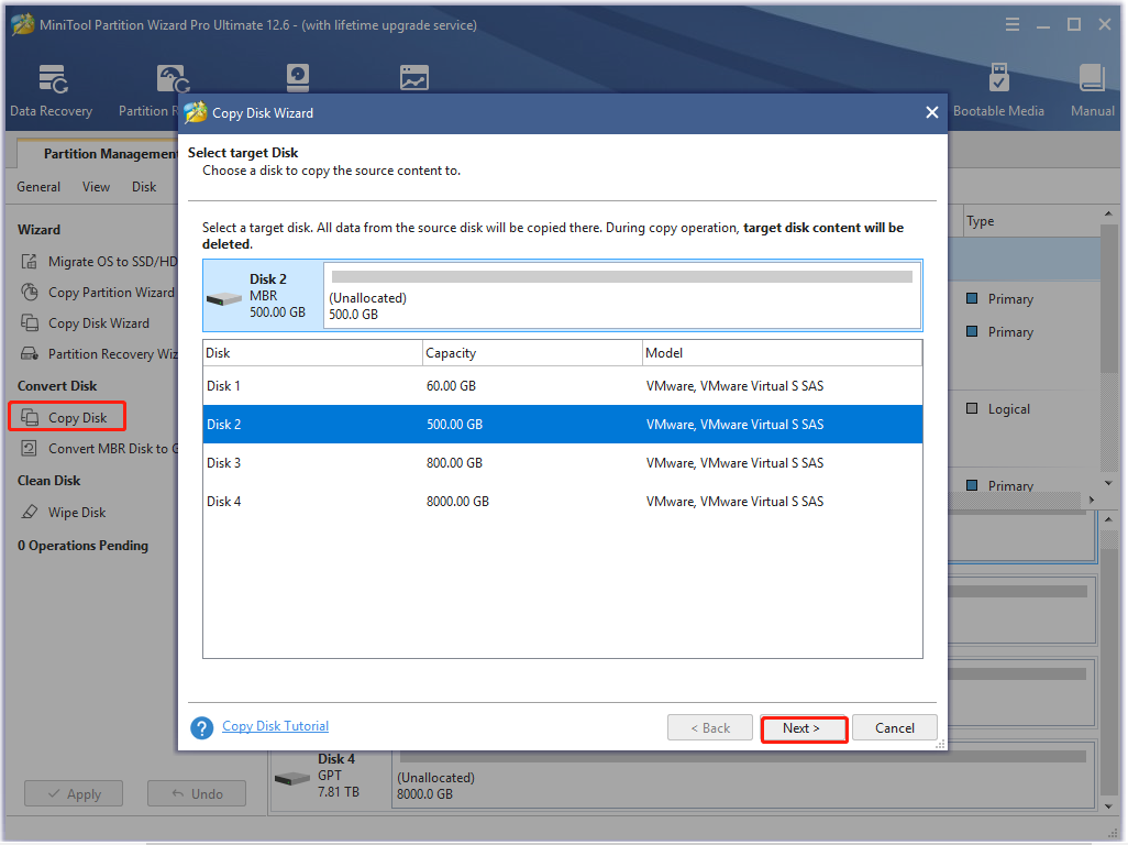 copy disk using MiniTool