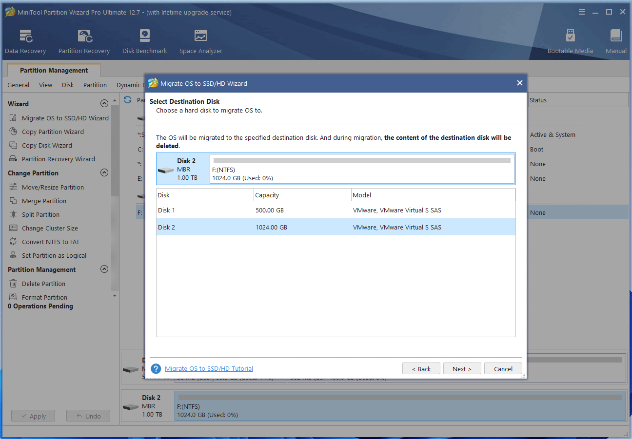 choose the destination disk