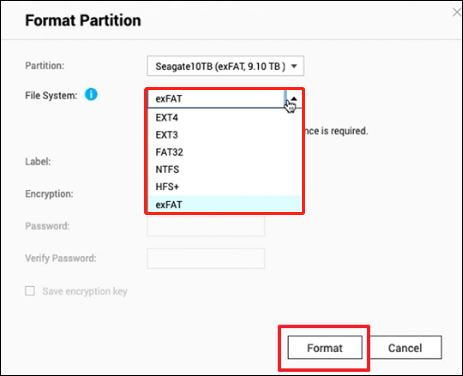 format external hard drive on QNAP