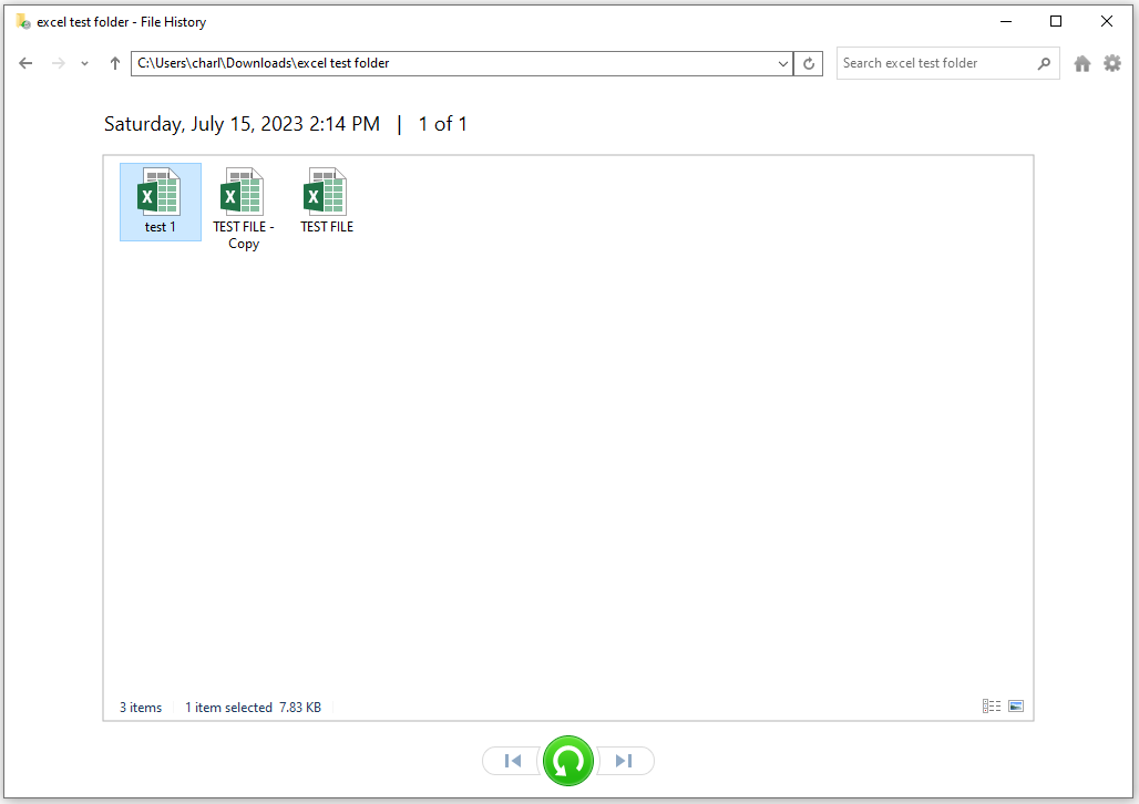 restore the deleted Excel file from File History   