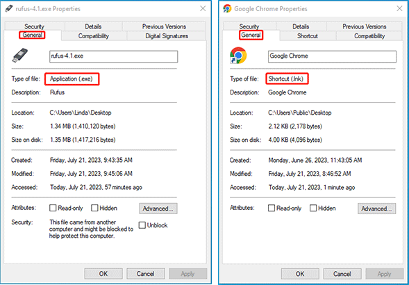 Properties of a file