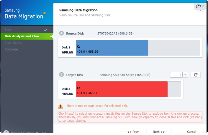 Samsung Data Migration not enough space