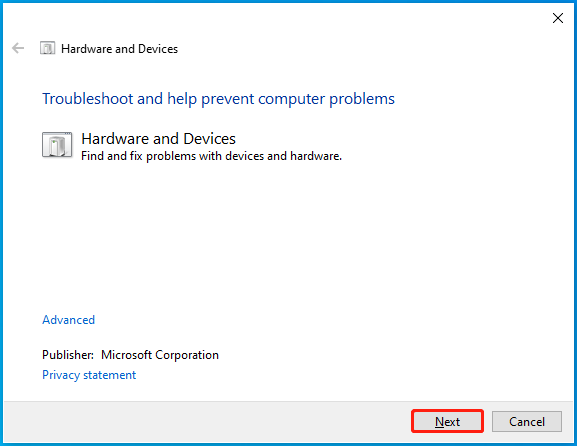 Run the Hardware and Devices troubleshooter