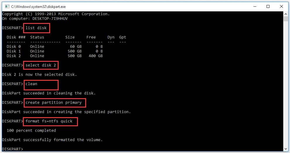 format an SD card to NTFS using DiskPart