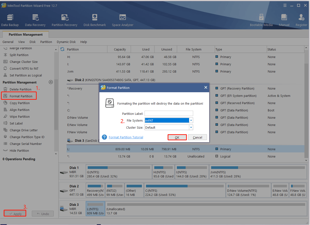 format an SD card using MiniTool