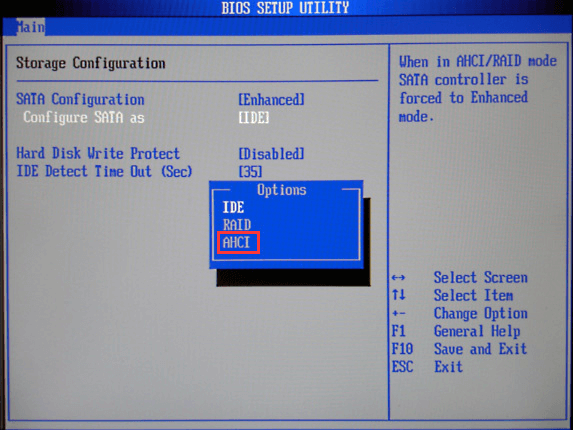 enable AHCI mode