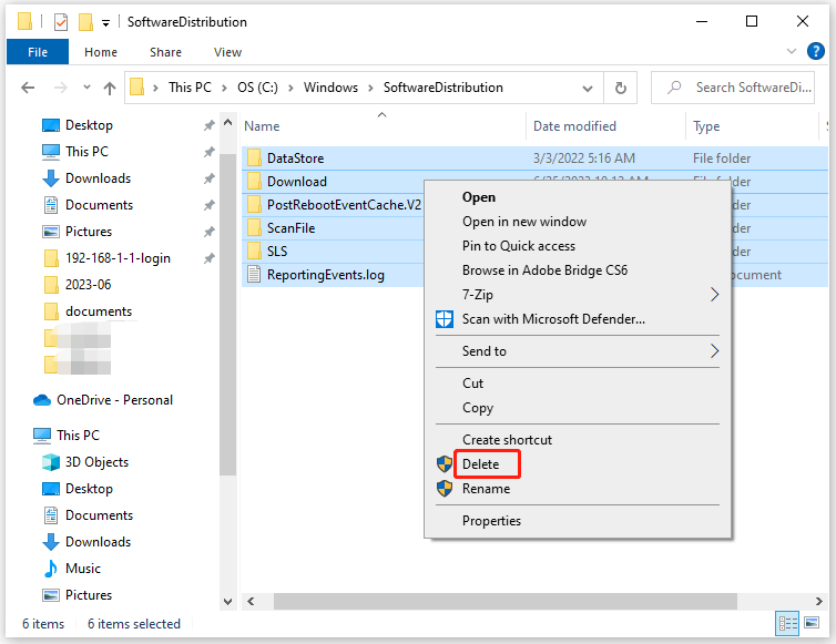 delete the SoftwareDistribution folder