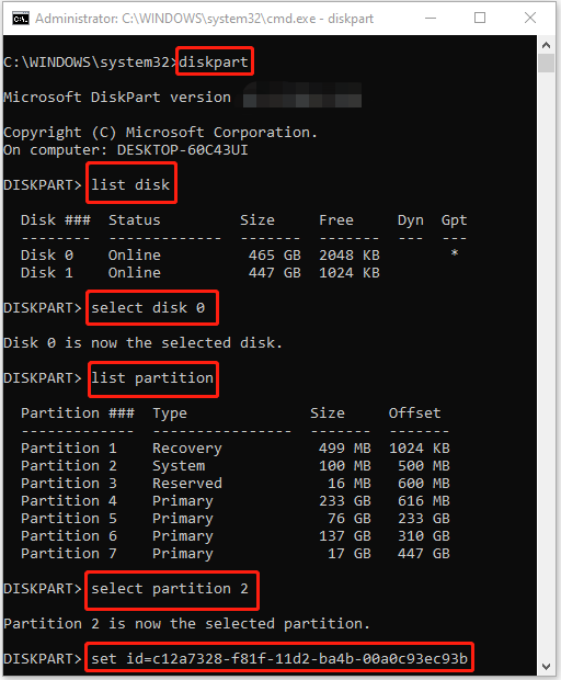 Set partition ID via Diskpart