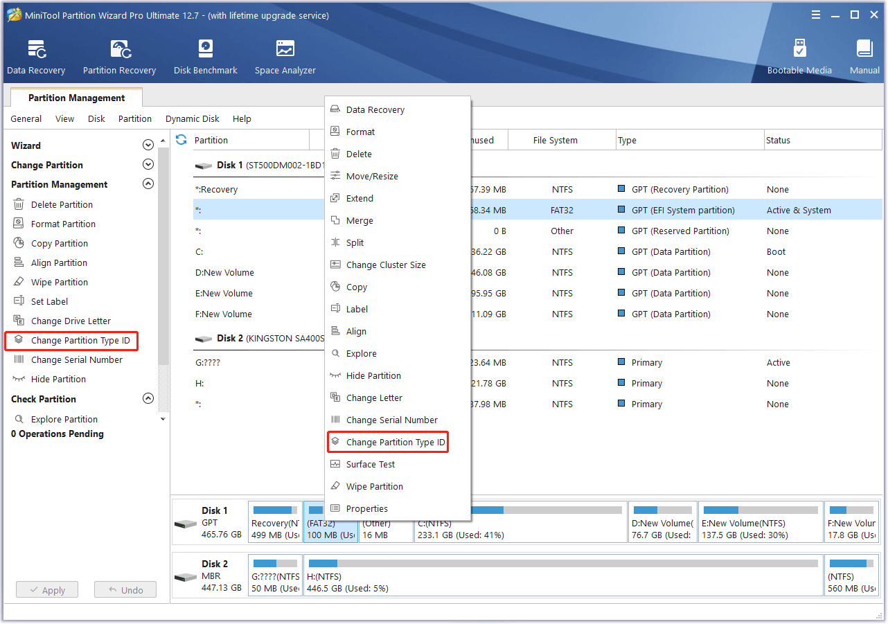Select Change Partition Type ID