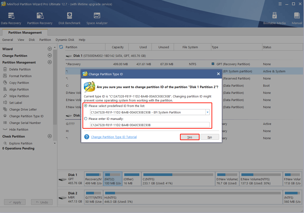 Set the correct ID for your system partition