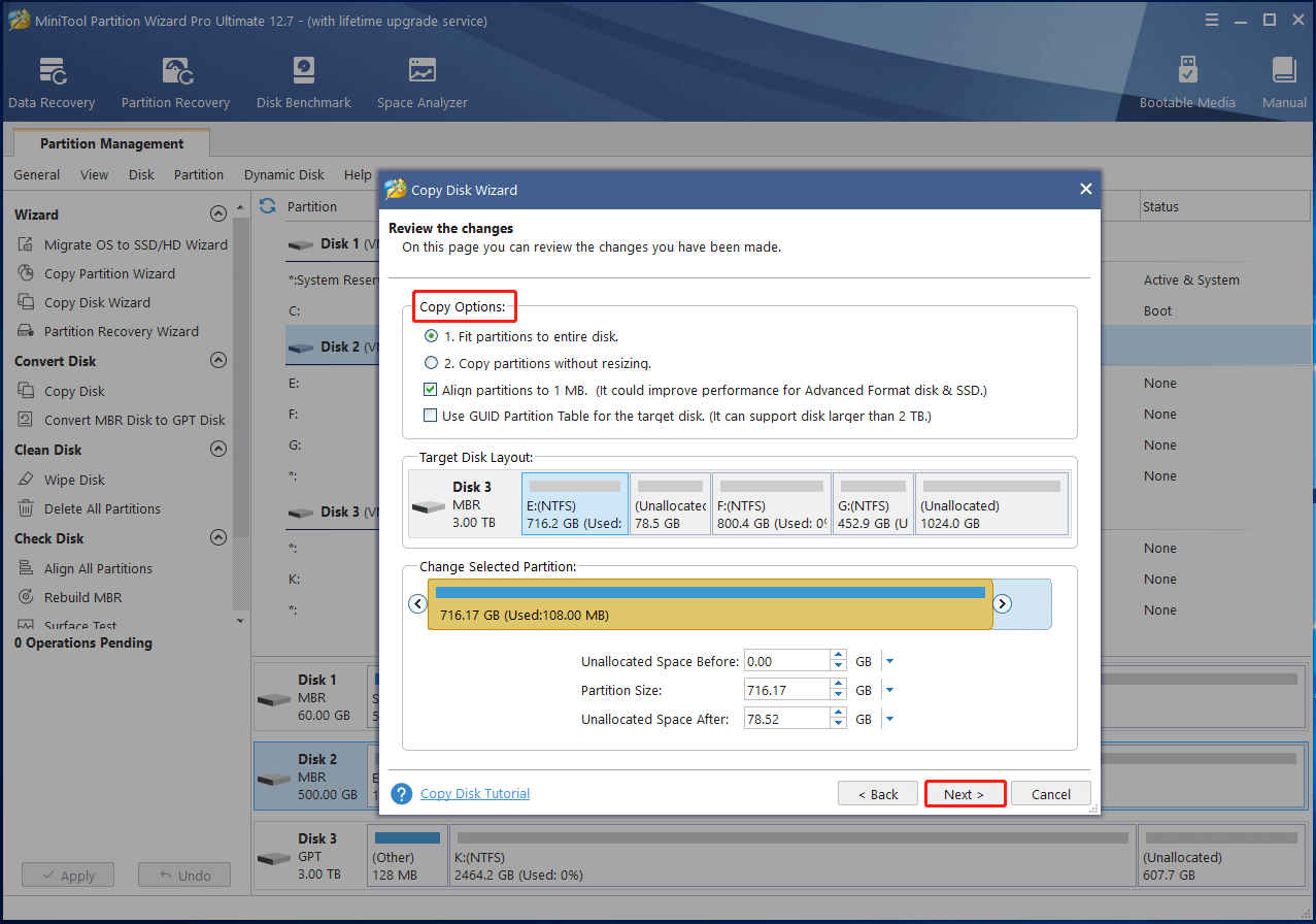 choose copy options