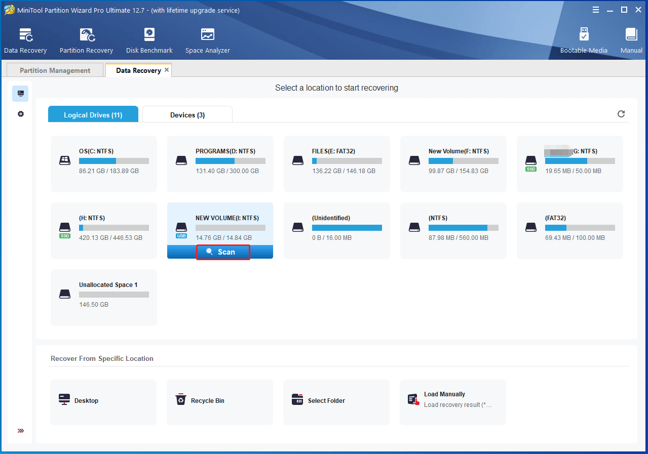 click the Scan button under the USB drive