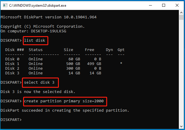 create partition using DiskPart