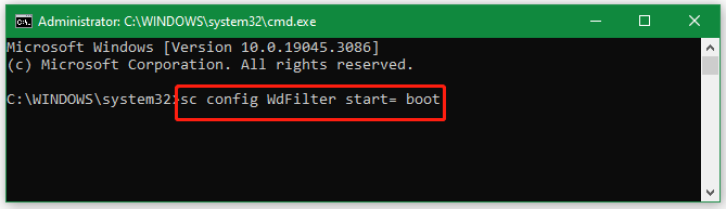 reconfigure wdfilter