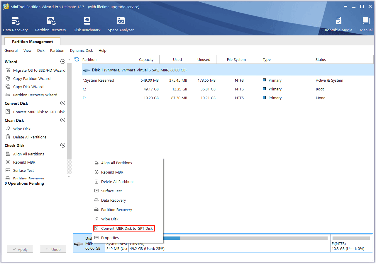 convert disk from MBR to GPT