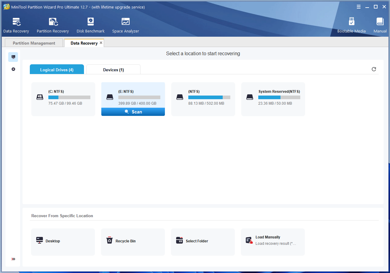 scan a partition or folder to find lost files