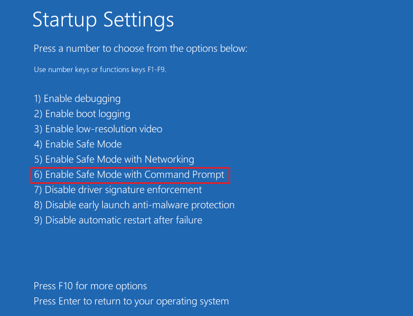 select Enable Safe Mode with Command Prompt