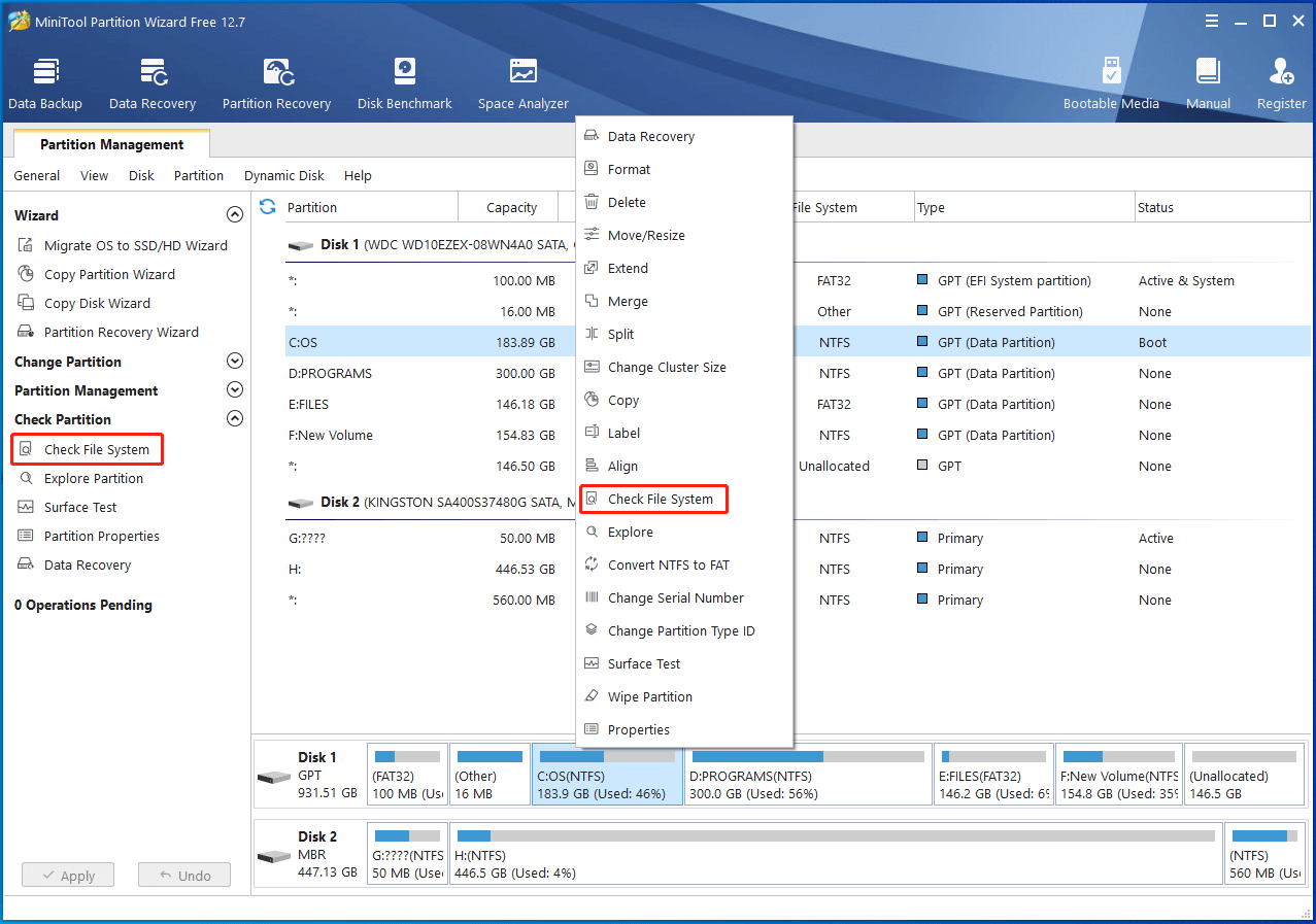 click Check File System