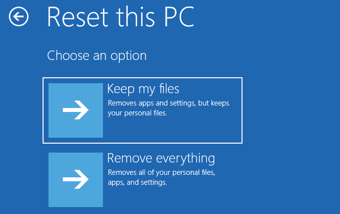 choose a reset option