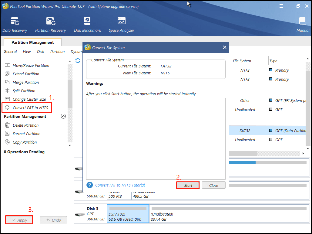 convert FAT to NTFS using MiniTool bootable