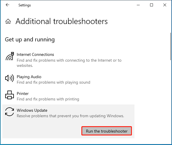 Run the Windows Update troubleshooter