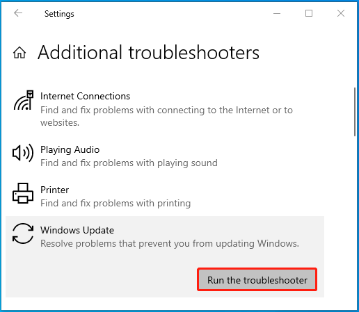 Run the Windows Update troubleshooter