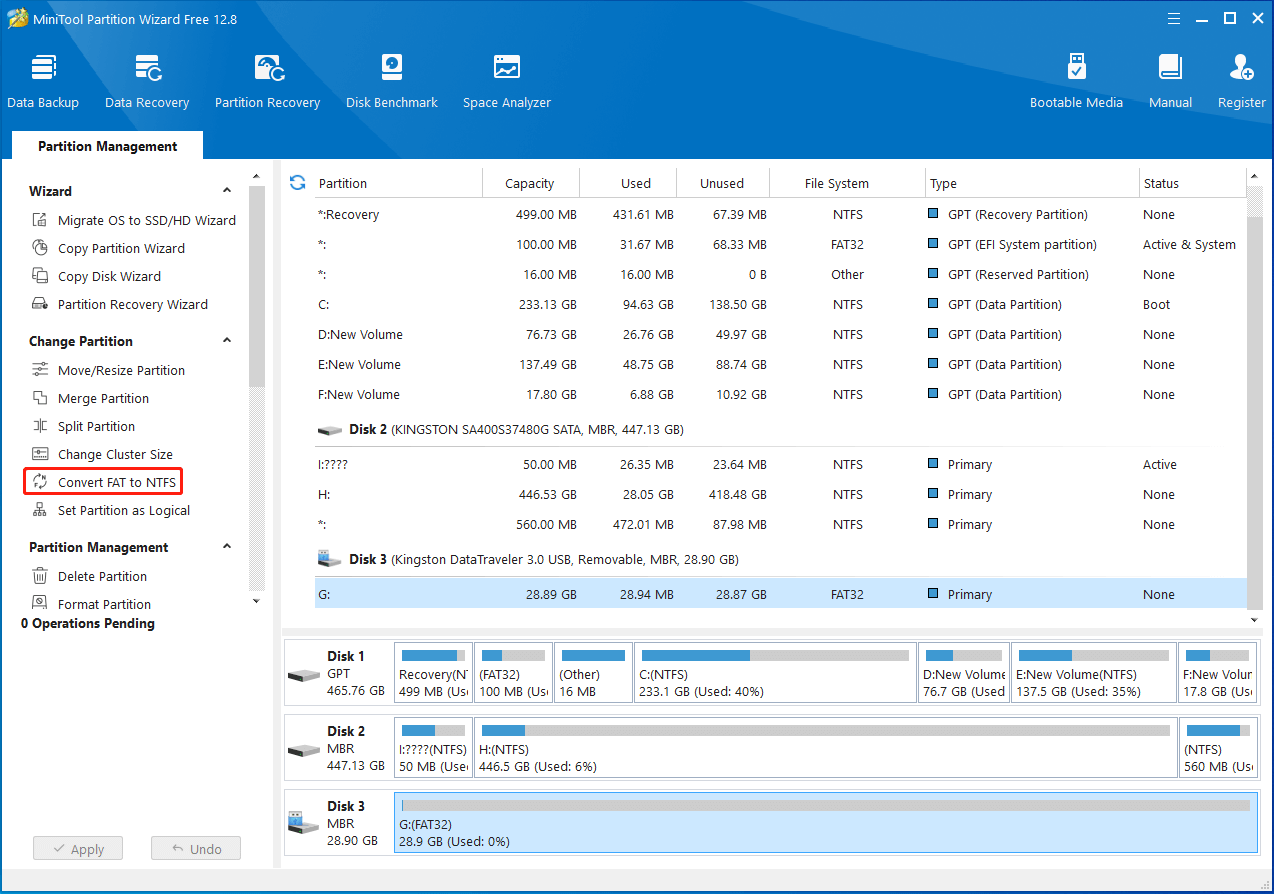 Select Convert FAT to NTFS