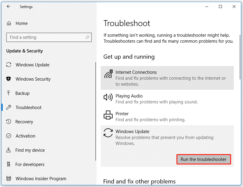 run Windows Update Troubleshooter