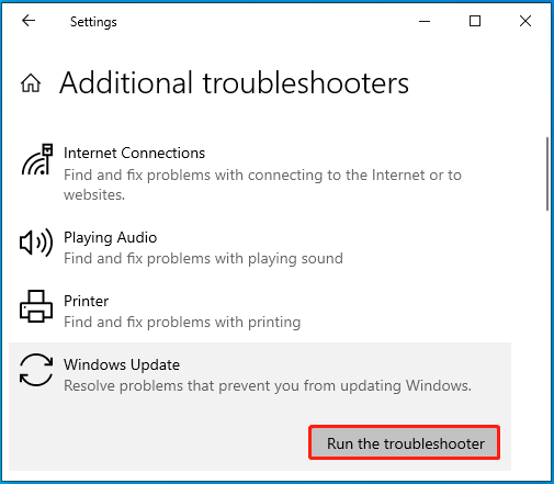 Run the Windows Update troubleshooter