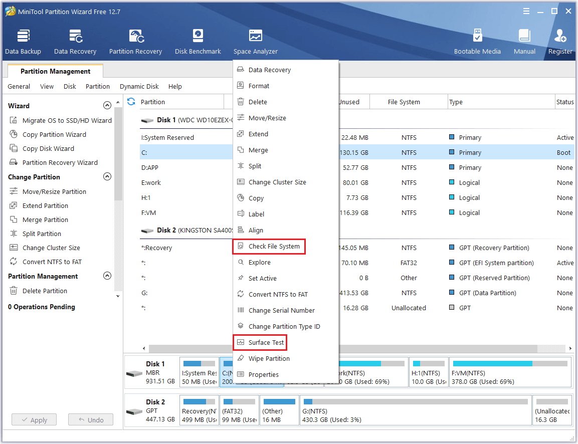 check the hard drive for errors