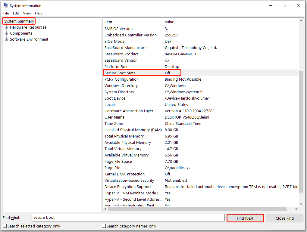 find the status of Secure Boot State