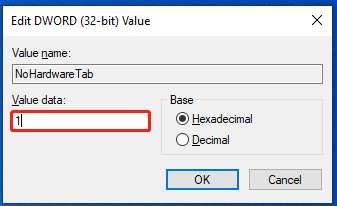Set the value data to 1
