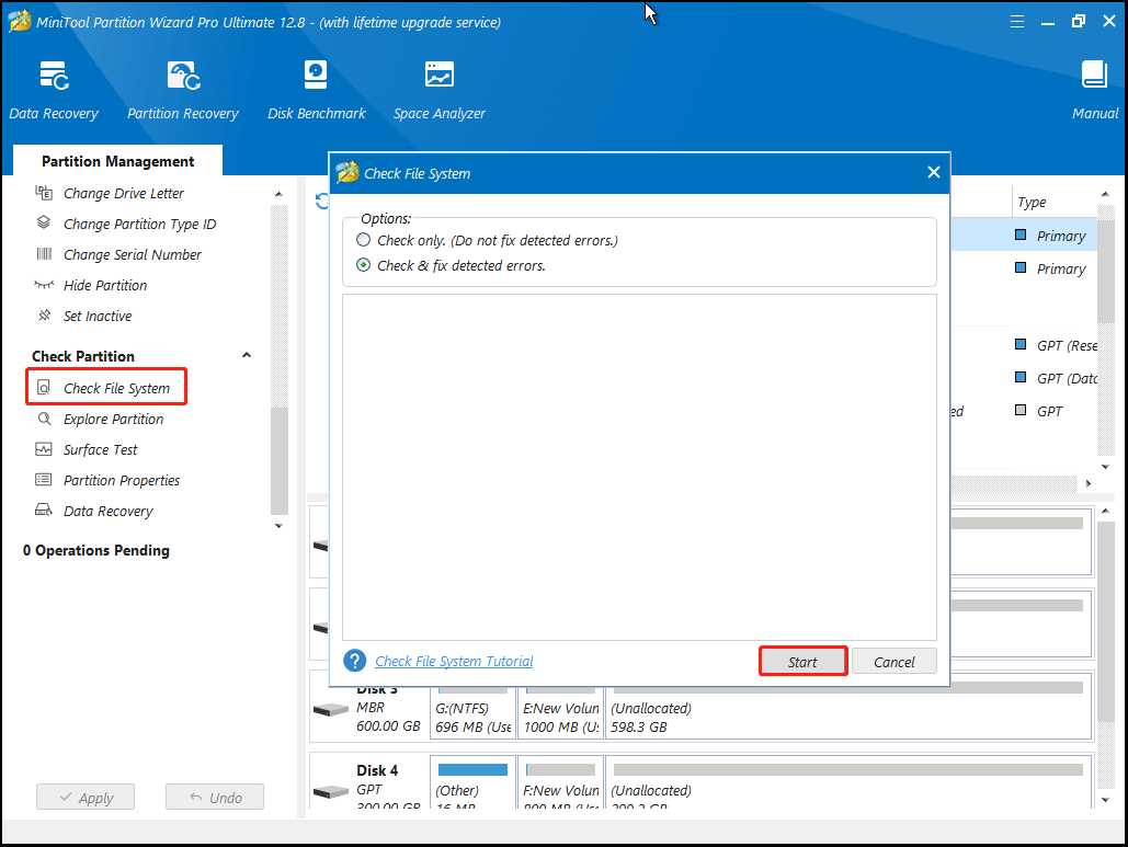 check file system error using MiniTool