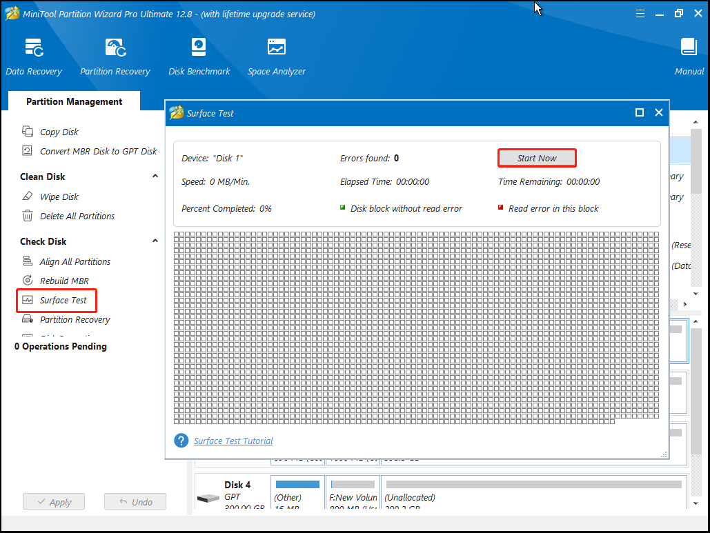 perform a Surface Test using MiniTool