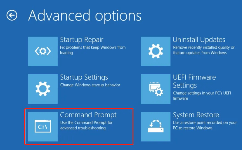 select Command Prompt in WinRE