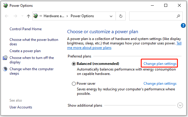 Click Change plan settings