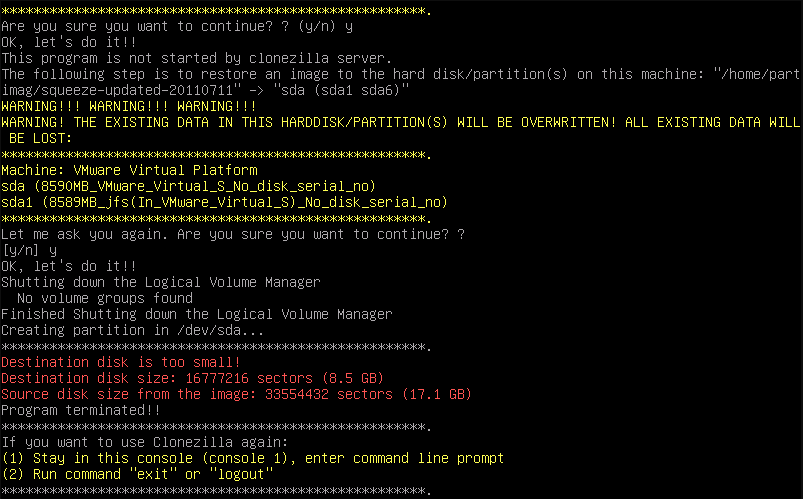 Clonezilla destination SSD is too small