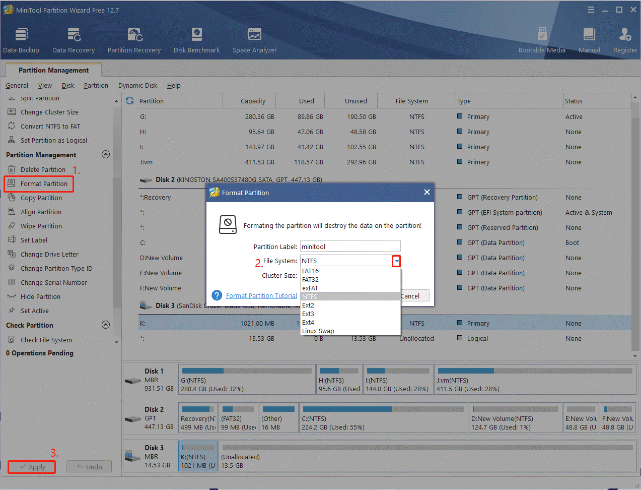 format USB using MiniTool