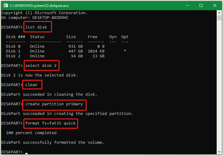 format a USB using DiskPart